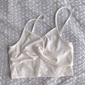 White Lace Trim Crop Top